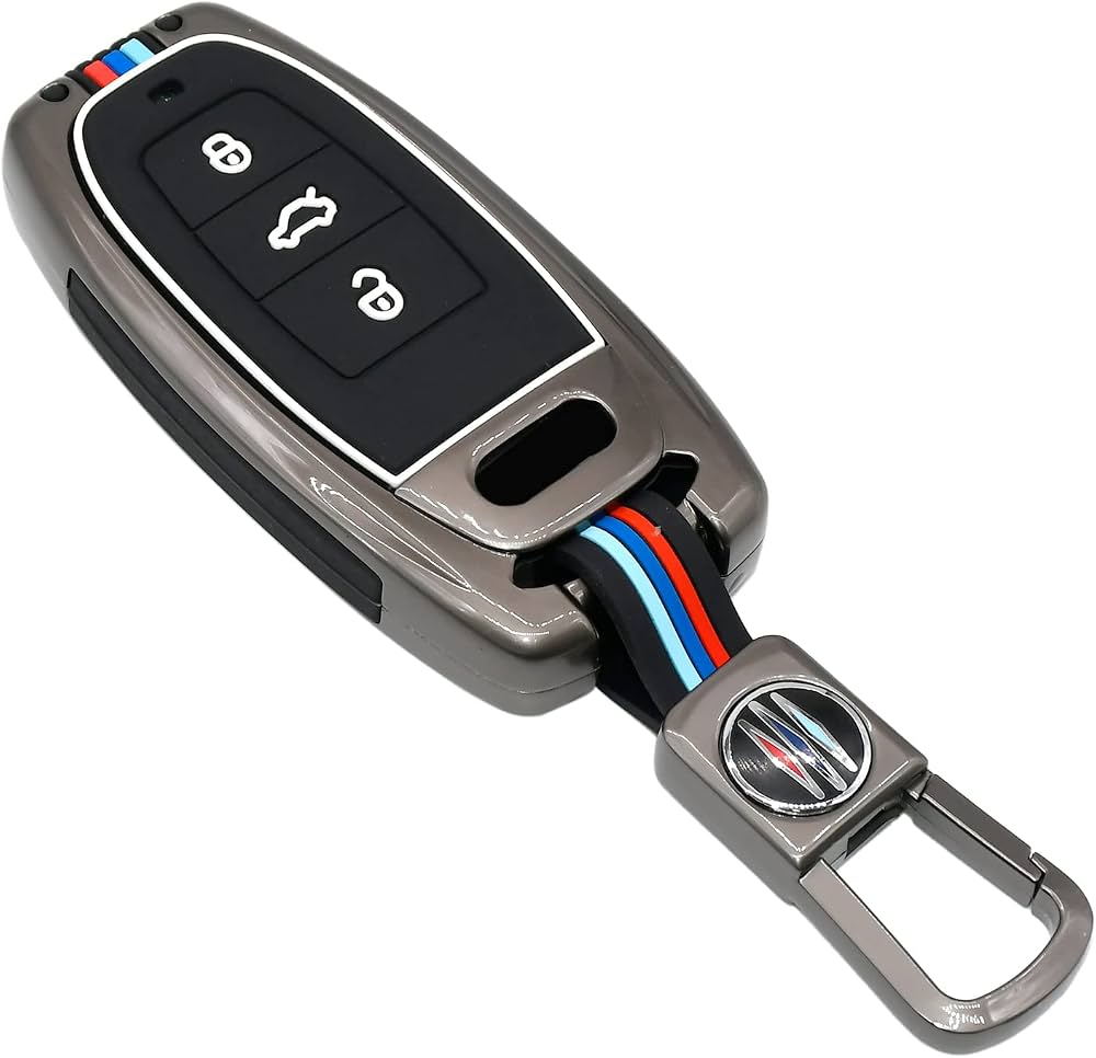 LzzyRide Premium Metal Key Cover Compatible with Audi Q8 e-tron Smart Key | 360° Full Protection | Zinc Alloy Luxury Key Case
