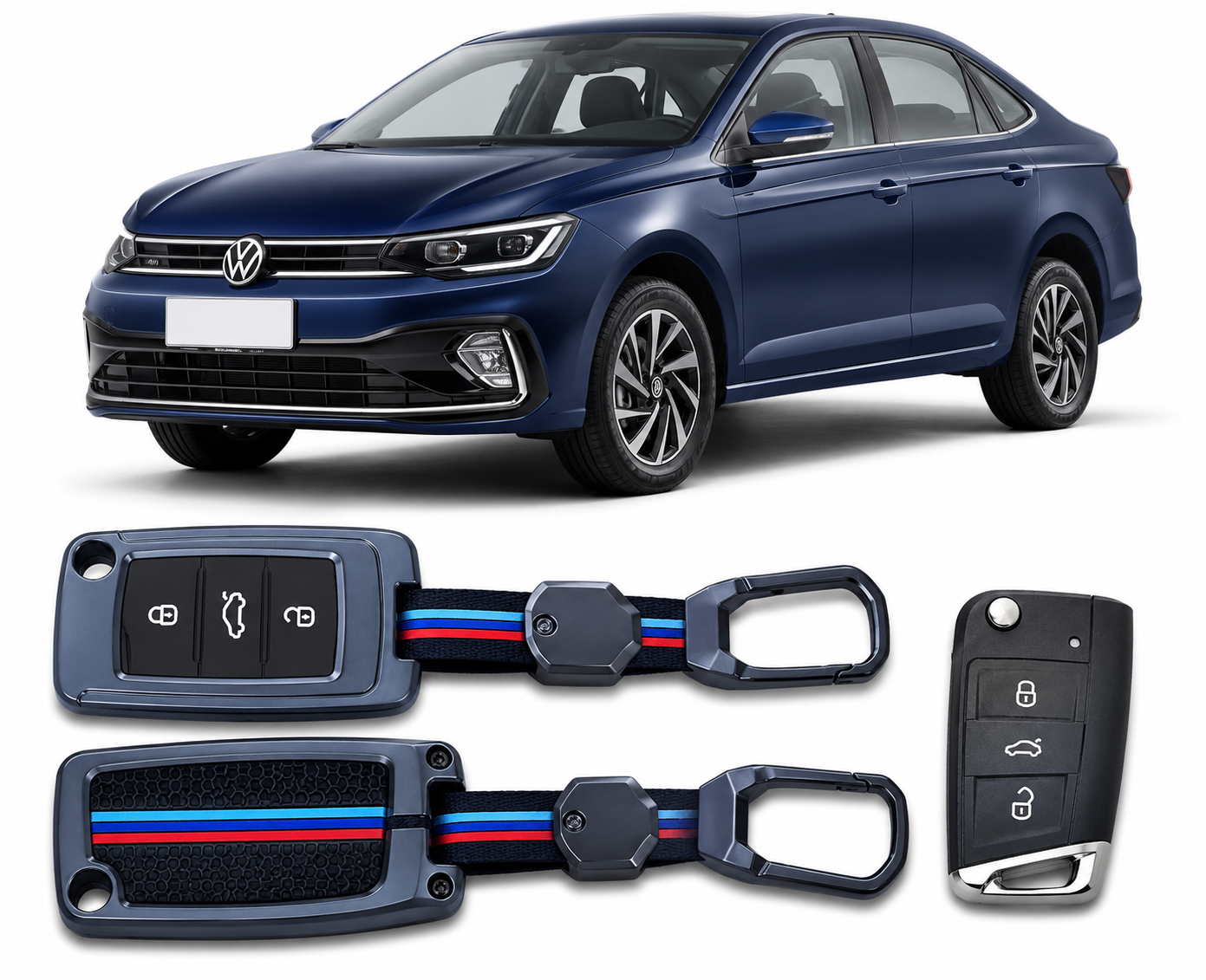 lzzyride Premium Metal Key Cover Compatible with Volkswagen Virtus Facelift Smart Key | 360° Full Protection | Zinc Alloy Luxury Key Case