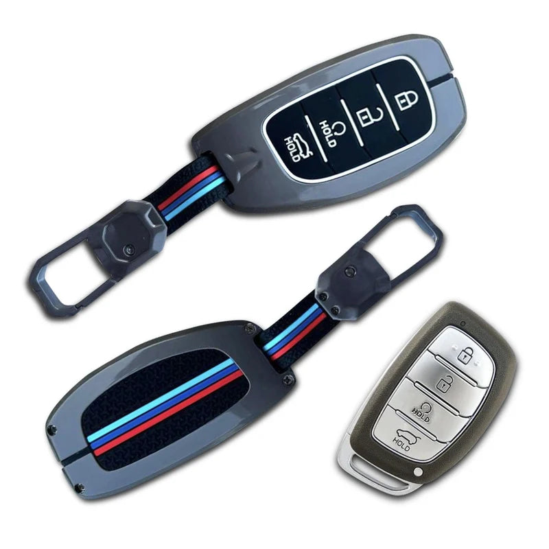 LzzyRide Premium Metal Key Cover Compatible with hyundai Alcazar Facelift Smart Key | 360° Full Protection | Zinc Alloy Luxury Key Case