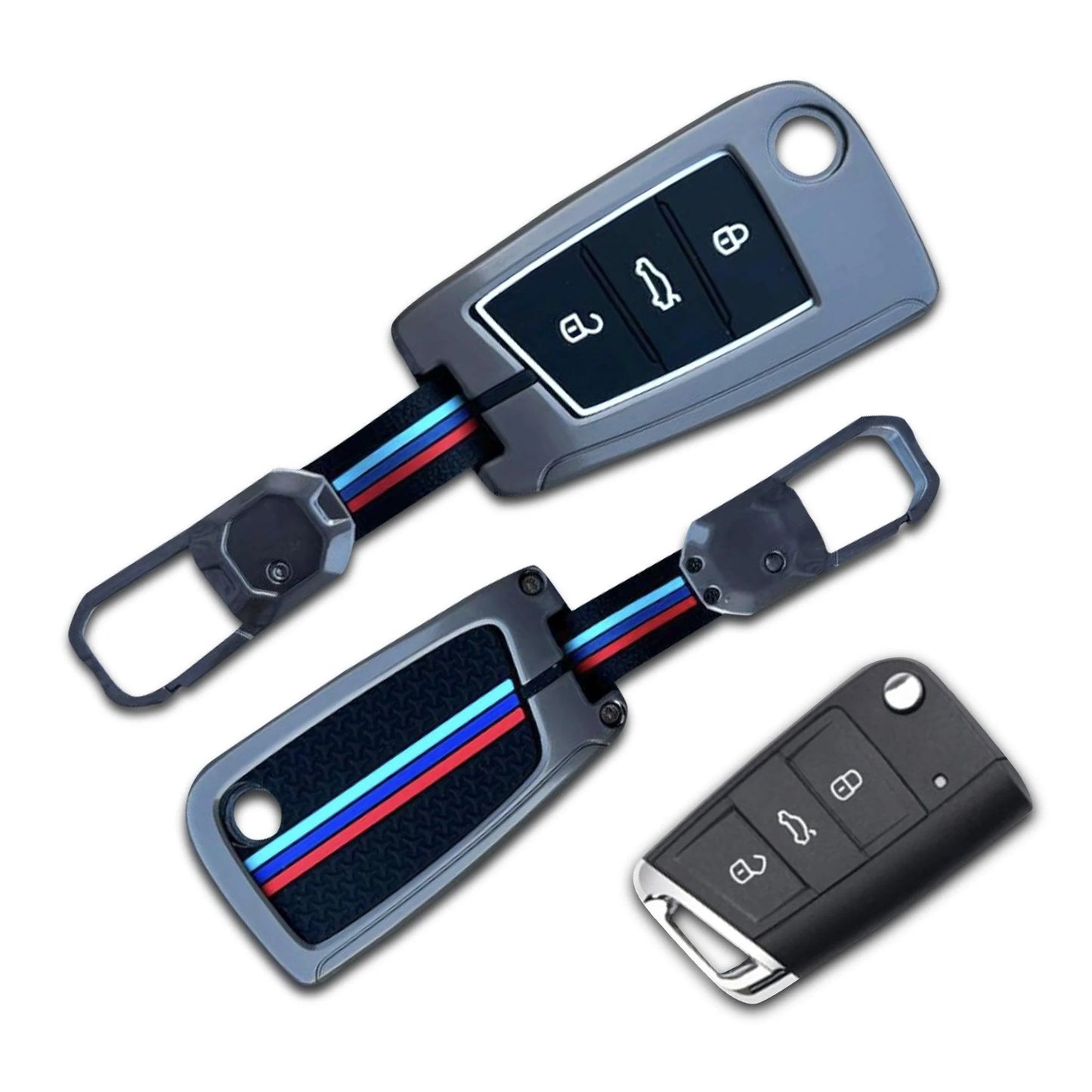 LzzyRide Premium Metal Key Cover Compatible with Volkswagen Tiguan R-Line Smart Key | 360° Full Protection | Zinc Alloy Luxury Key Case