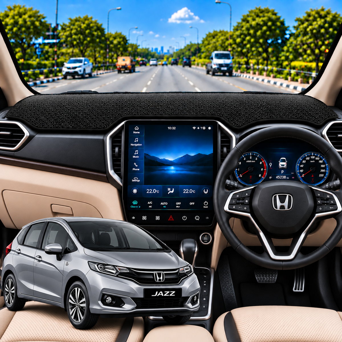 Lzzyride Car Dashboard Cover Mat For Honda Jazz 2014 To 2023