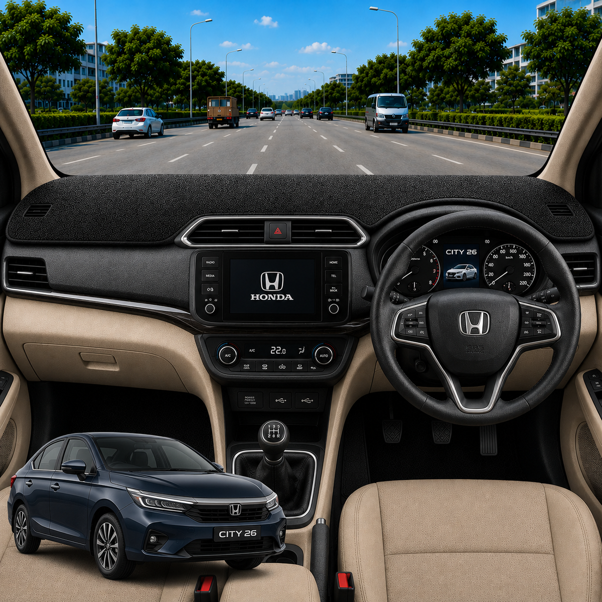 Lzzyride Car Dashboard Cover Mat For Honda City 2020 To 2026