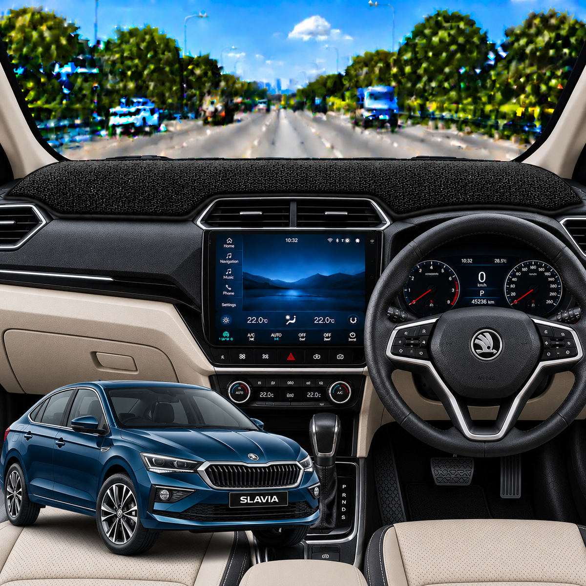 Lzzyride Car Dashboard Cover Mat For Skoda Slavia 2022 To 2026