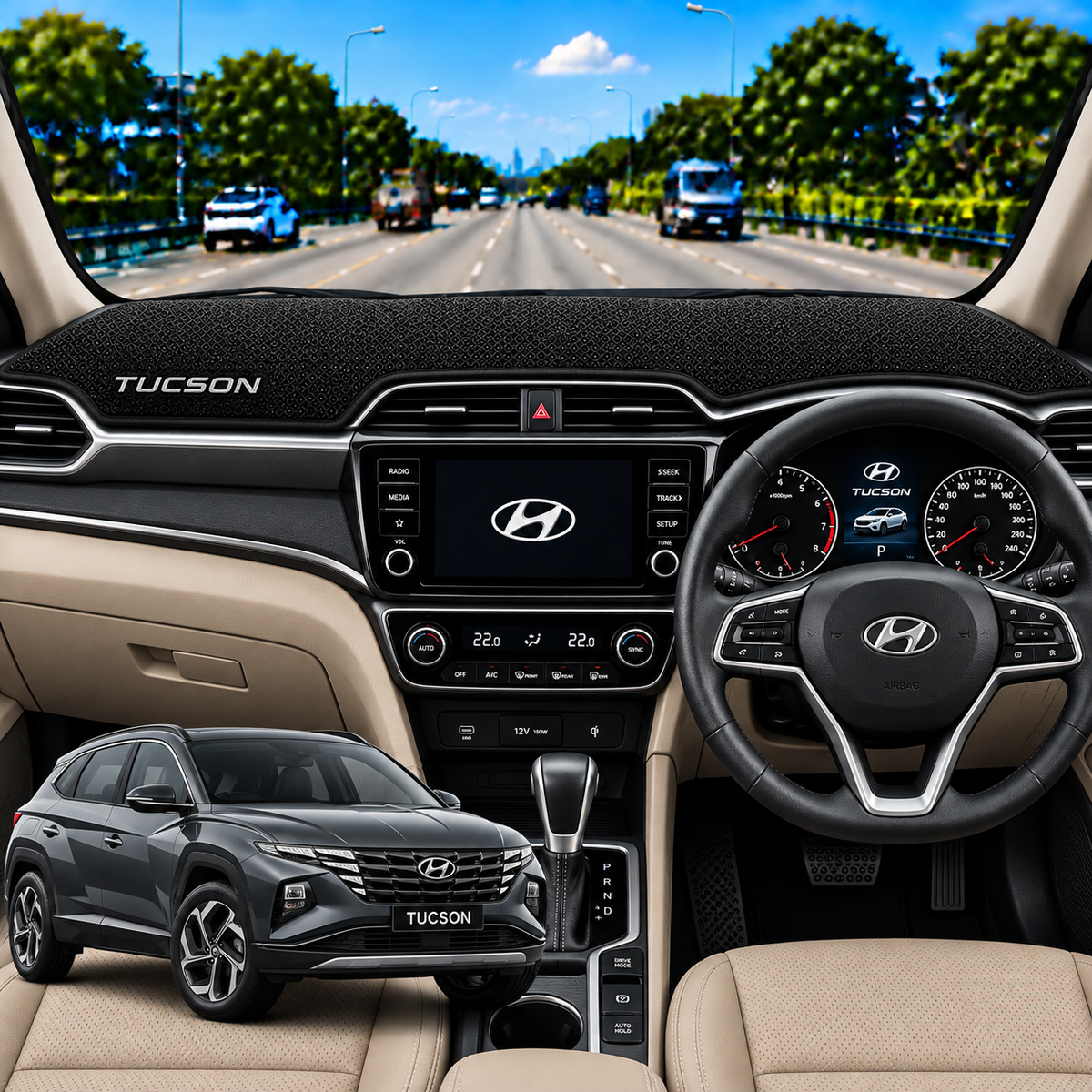 Lzzyride Car Dashboard Cover Mat For Hyundai Tucson 2022 To 2026