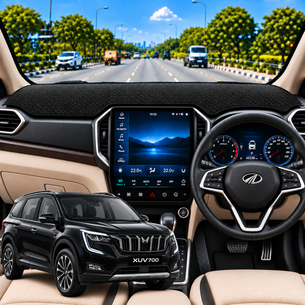 Lzzyride Car Dashboard Cover Mat For Mahindra XUV700 2021 To 2026