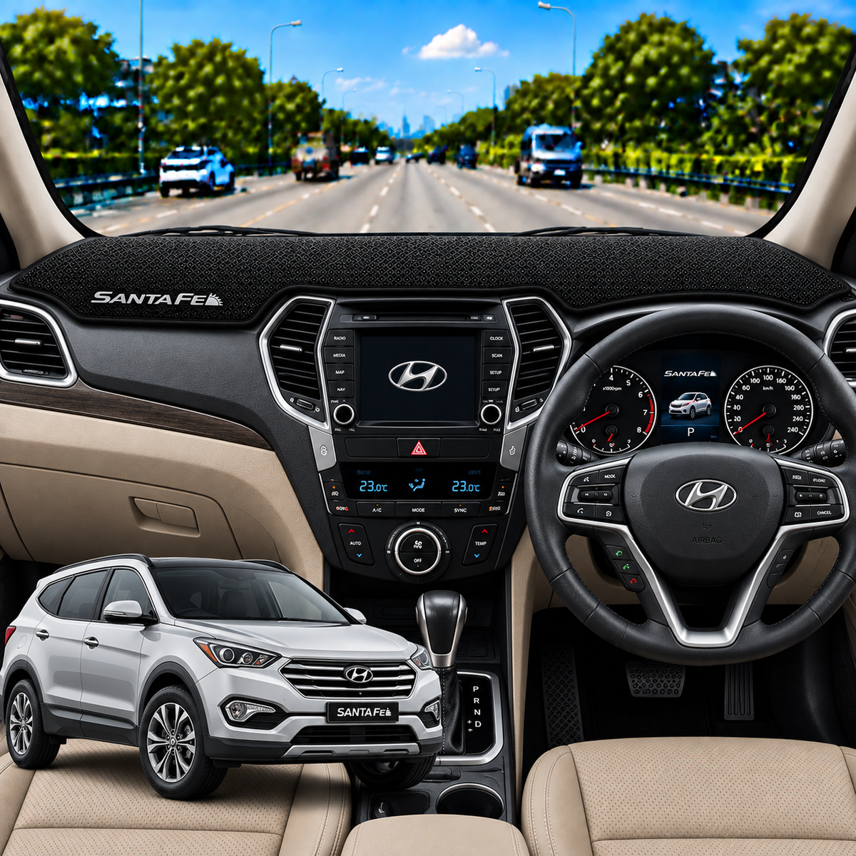 Lzzyride Car Dashboard Cover Mat For Hyundai Santa Fe 2013 To 2018