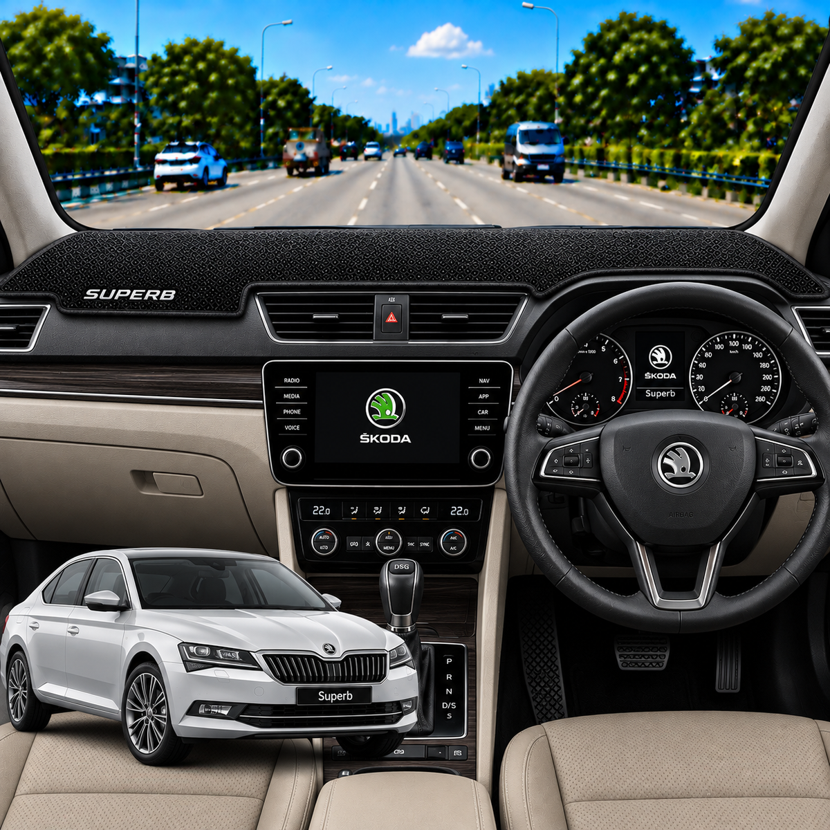 Lzzyride Car Dashboard Cover Mat For Skoda Superb 2009 To 2016