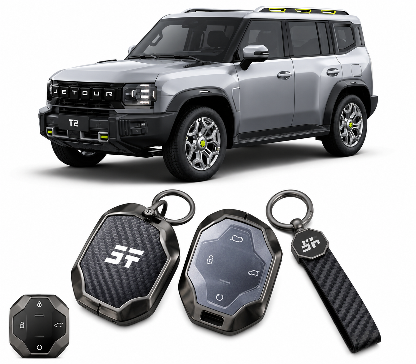 LzzyRide Premium Metal Key Cover Compatible with Jetour T2 Smart Key | 360° Full Protection | Zinc Alloy Luxury Key Case