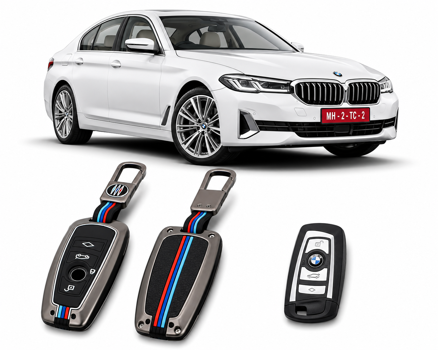 LzzyRide Premium Metal Key Cover Compatible with BMW 5 Series LWB Smart Key | 360° Full Protection | Zinc Alloy Luxury Key Case