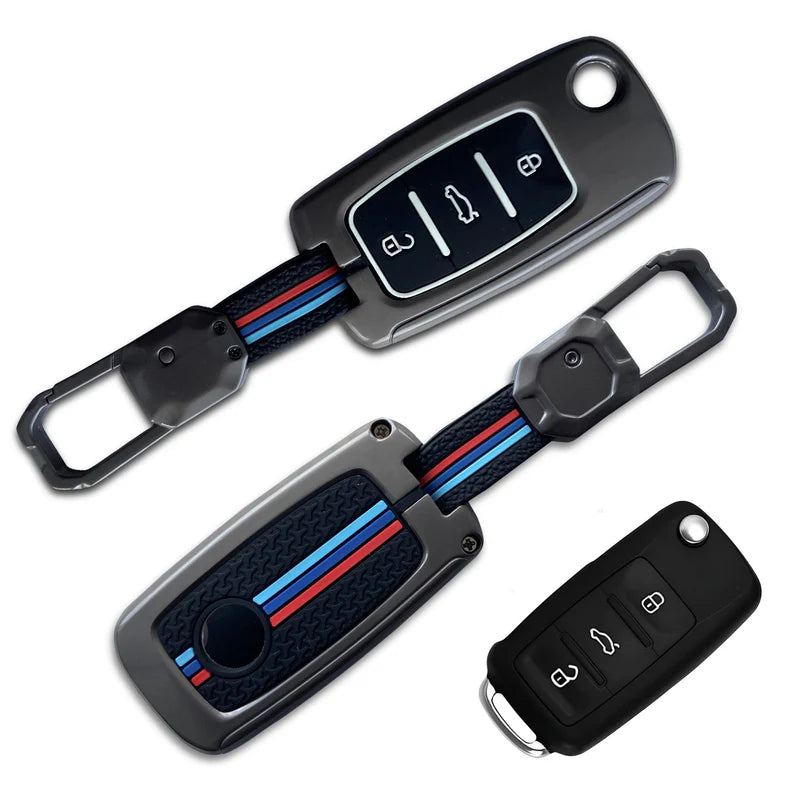 LzzyRide Premium Metal Car Key Cover Compatible with Volkswagen Taigun Facelift Smart Key (3 Button) | 360° Full Protection Zinc Alloy Key Case with Premium Keychain