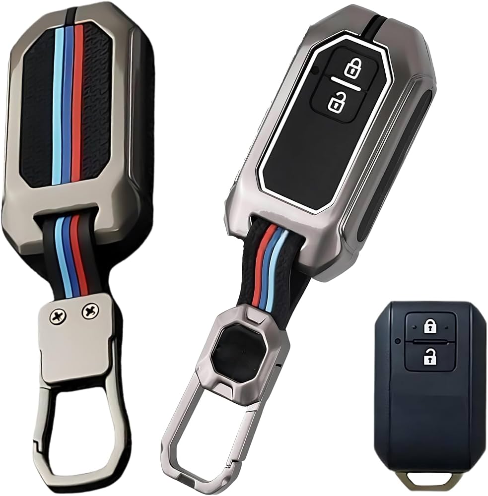 LzzyRide Premium Metal Car Key Cover Compatible with Toyota Urban Cruiser Ebella Smart Key (2 Button) | 360° Full Protection Zinc Alloy Key Case with Premium Keychain