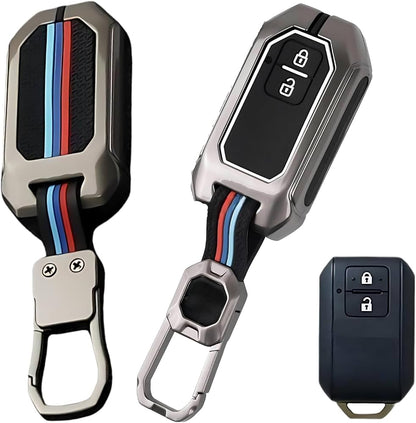 LzzyRide Premium Metal Car Key Cover Compatible with Toyota Urban Cruiser Ebella Smart Key (2 Button) | 360° Full Protection Zinc Alloy Key Case with Premium Keychain