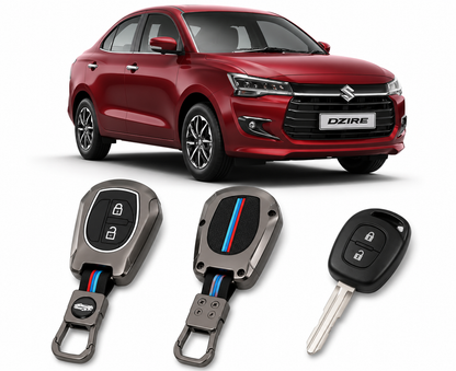 LzzyRide Premium Metal Key Cover Compatible with Maruti Suzuki Dzire Smart Key | 360° Full Protection | Zinc Alloy Luxury Key Case