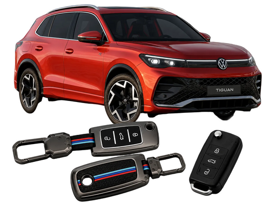 LzzyRide Premium Metal Key Cover Compatible with Volkswagen Tiguan R-Line Smart Key | 360° Full Protection | Zinc Alloy Luxury Key Case