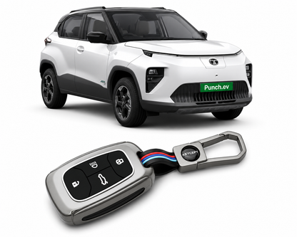 LzzyRide Premium Metal Key Cover Compatible with Tata Punch Ev  Smart Key | 360° Full Protection | Zinc Alloy Luxury Key Case