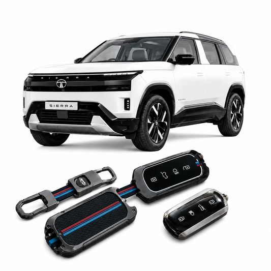 LzzyRide Metal Key Cover for Tata Sierra | Premium Zinc Alloy Smart Key Case | 4 Button Key Protector with Keychain