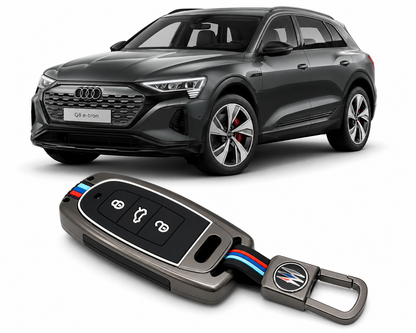 LzzyRide Premium Metal Key Cover Compatible with Audi Q8 e-tron Smart Key | 360° Full Protection | Zinc Alloy Luxury Key Case