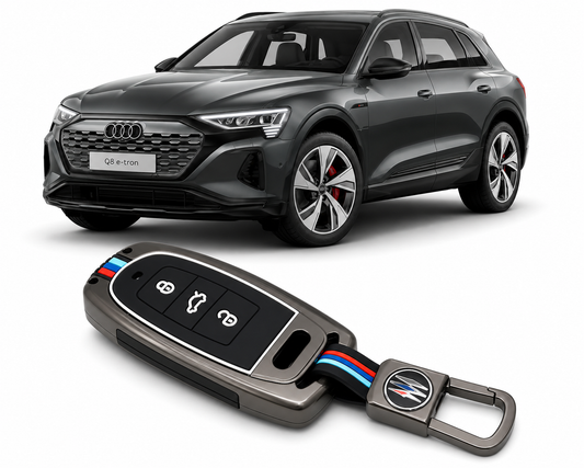 LzzyRide Premium Metal Key Cover Compatible with Audi Q8 e-tron Smart Key | 360° Full Protection | Zinc Alloy Luxury Key Case