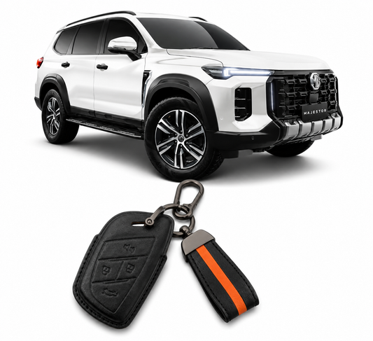 LzzyRide Premium Metal Car Key Cover Compatible with MG Mejestor Smart Key (2 Button) | 360° Full Protection Zinc Alloy Key Case with Premium Keychain