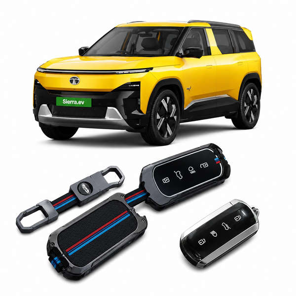 LzzyRide Metal Key Cover for Tata Sierra EV Smart Key (4 Button)