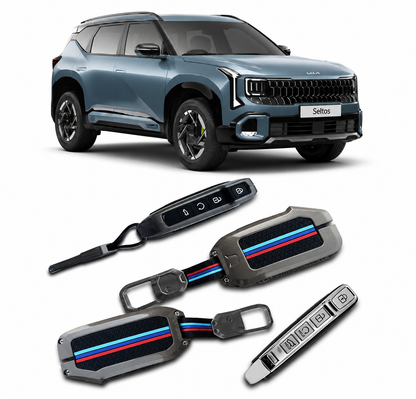 LzzyRide Metal Key Cover for Kia Seltos 2026 | Premium Alloy Smart Key Case with Keychain
