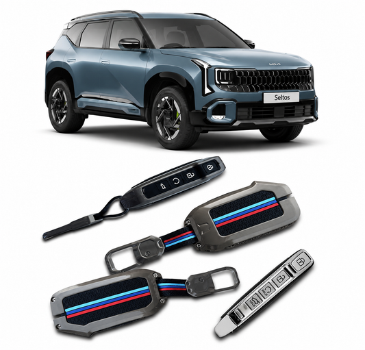 LzzyRide Metal Key Cover for Kia Seltos 2026 | Premium Alloy Smart Key Case with Keychain