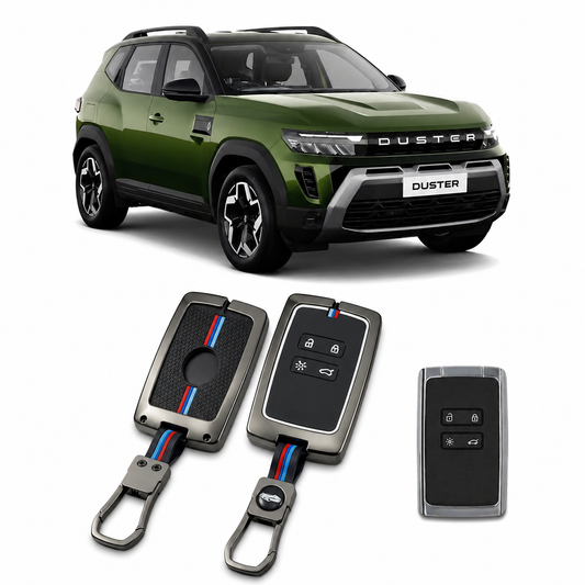 LzzyRide Metal Key Cover for Renault Duster 2026 | Premium Zinc Alloy & Soft Silicone Key Case | 360° Protection