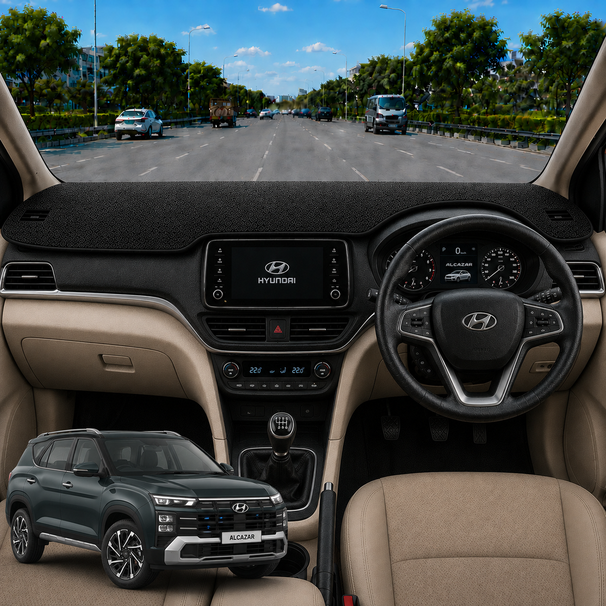Lzzyride Car Dashboard Cover Mat For Hyundai Alcazar 2021 To 2024