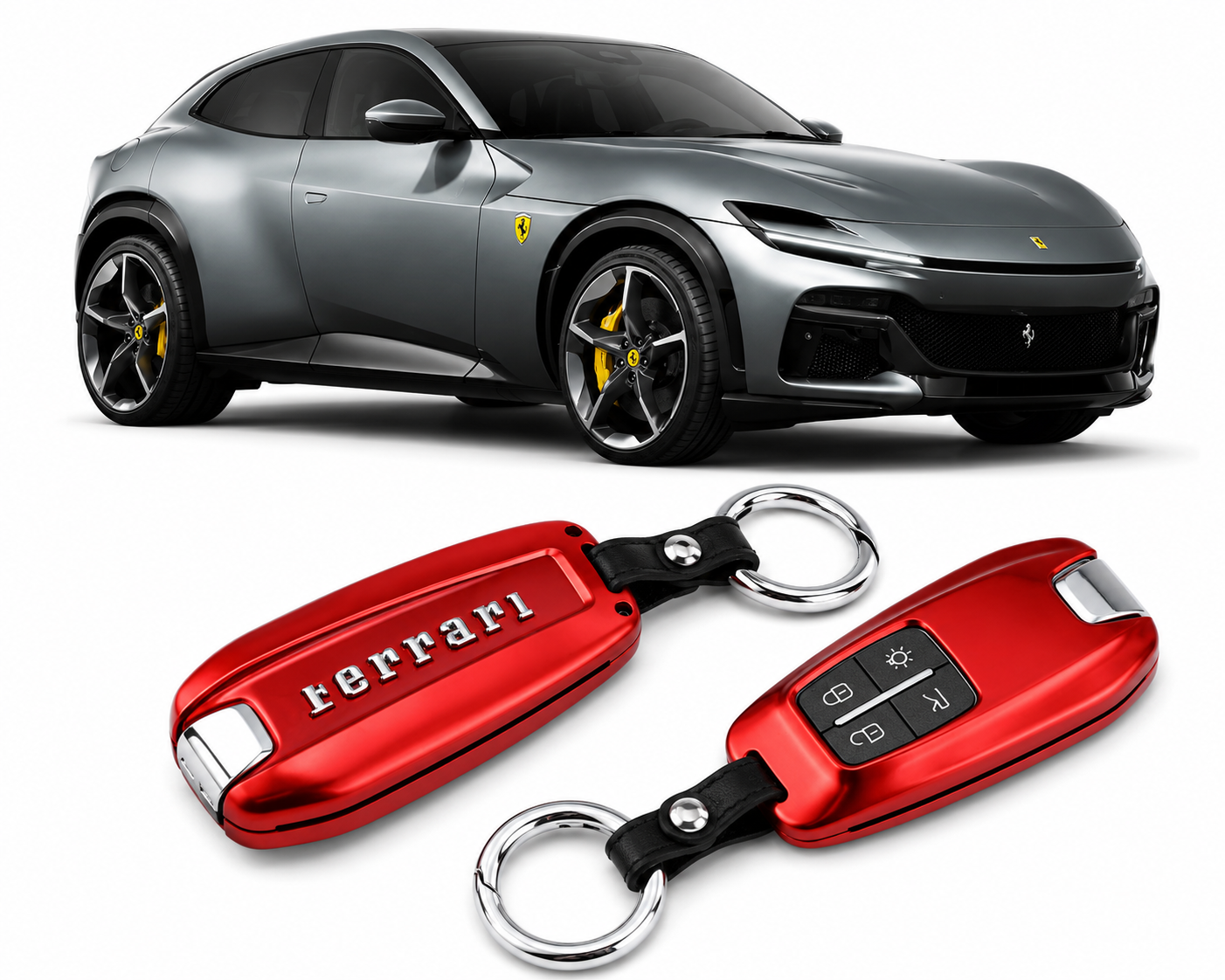 LzzyRide Premium Metal Key Cover Compatible with Ferrari Purosangue Smart Key | 360° Full Protection | Zinc Alloy Luxury Key Case