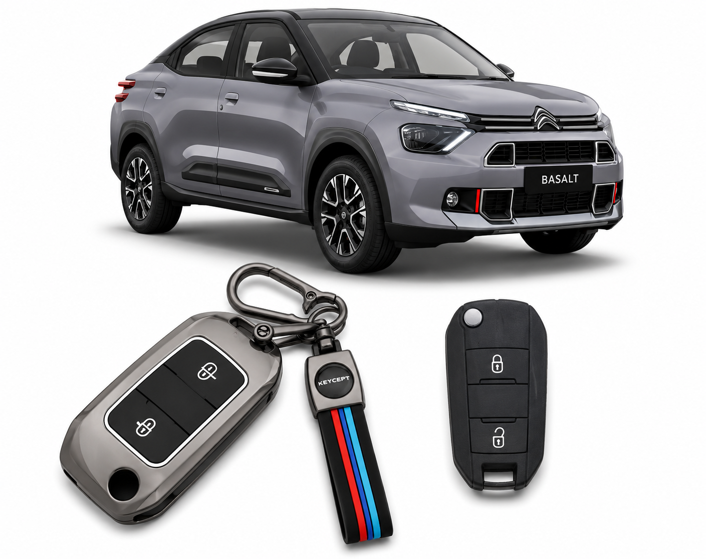 LzzyRide Premium Metal Key Cover Compatible with Citroen Basalt Smart Key | 360° Full Protection | Zinc Alloy Luxury Key Case