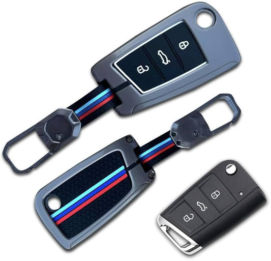 lzzyride Premium Metal Key Cover Compatible with Volkswagen Virtus Facelift Smart Key | 360° Full Protection | Zinc Alloy Luxury Key Case