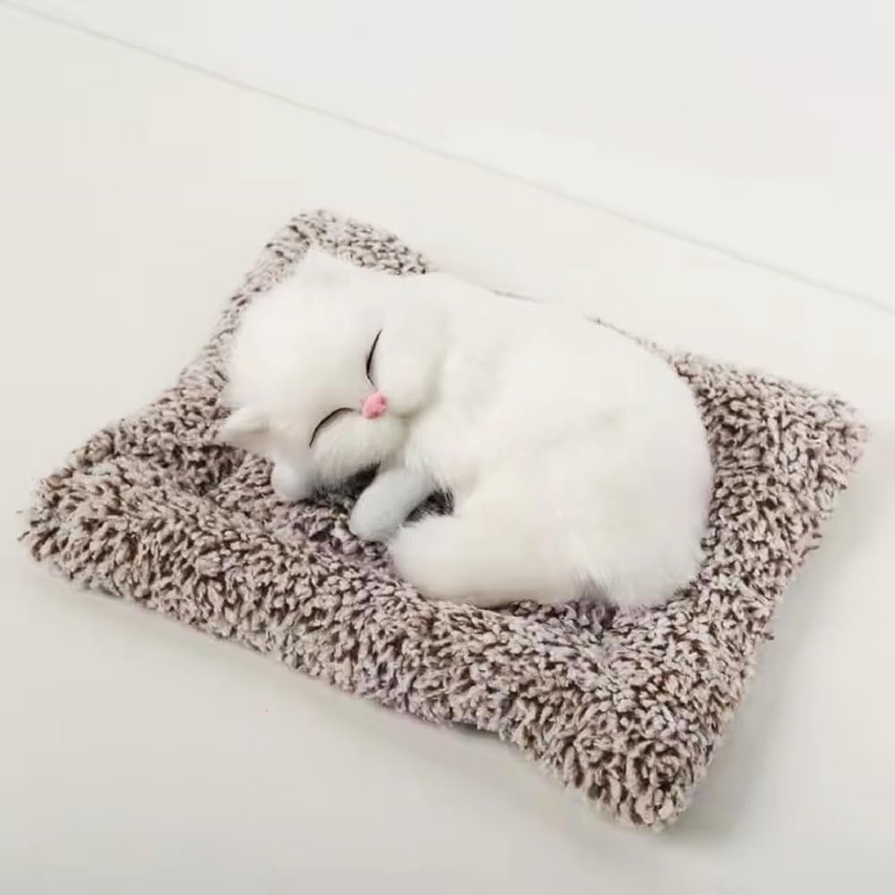 LzzyRide Sleeping Breathing Cat Toy – Realistic Plush Cat for Car Dashboard, Desk & Kids