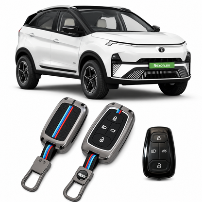 LzzyRide Premium Metal Key Cover Compatible with Tata Nexon EV Facelift Smart Key | 360° Full Protection | Zinc Alloy Luxury Key Case