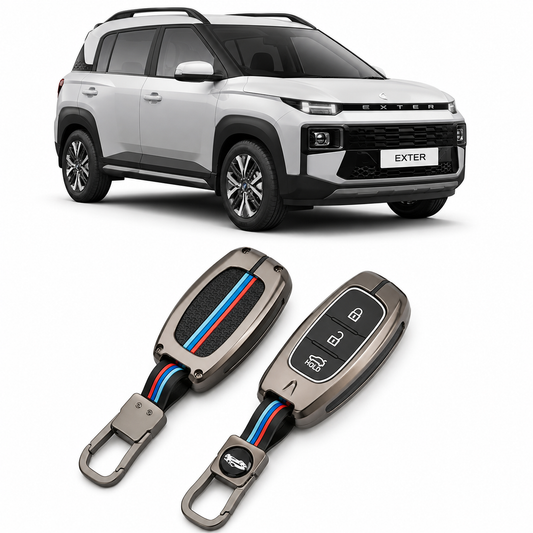 LzzyRide Premium Metal Key Cover Compatible with Hyumdai Exter Smart Key | 360° Full Protection | Zinc Alloy Luxury Key Case