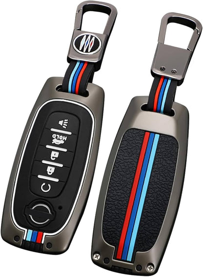 LzzyRide Premium Metal Car Key Cover Compatible with Nissan Tekton Smart Key (3 Button) | 360° Full Protection Zinc Alloy Key Case with Premium Keychain
