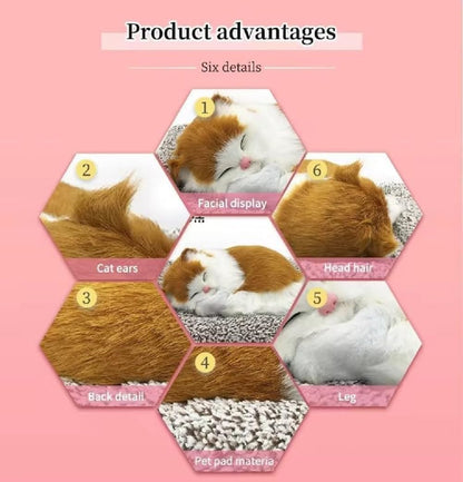 LzzyRide Sleeping Breathing Cat Toy – Realistic Plush Cat for Car Dashboard, Desk & Kids