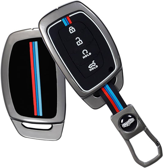 LzzyRide Premium Metal Key Cover Compatible with Hyundai Bayon Smart Key | 360° Full Protection | Zinc Alloy Luxury Key Case