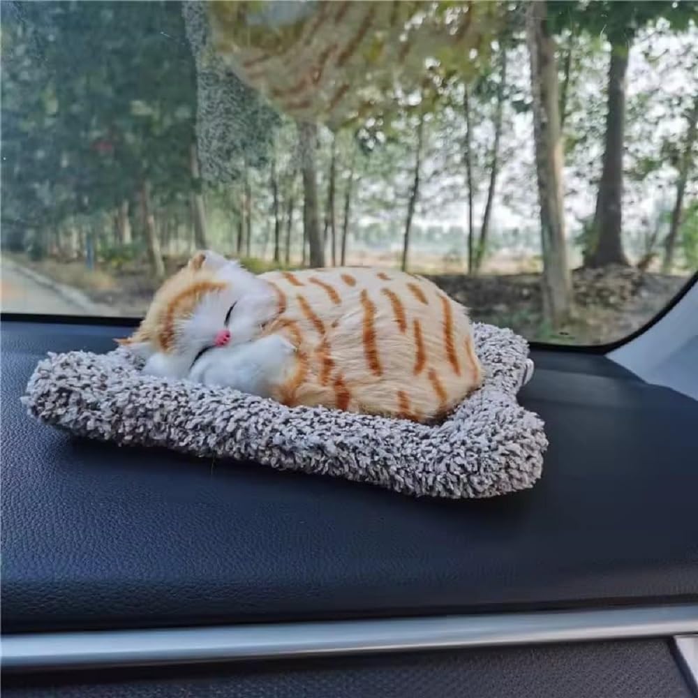 LzzyRide Sleeping Breathing Cat Toy – Realistic Plush Cat for Car Dashboard, Desk & Kids
