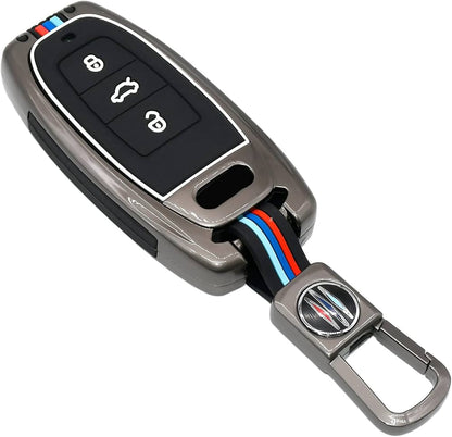 LzzyRide Premium Metal Key Cover Compatible with Audi Q8 Facelift Smart Key | 360° Full Protection | Zinc Alloy Luxury Key Case