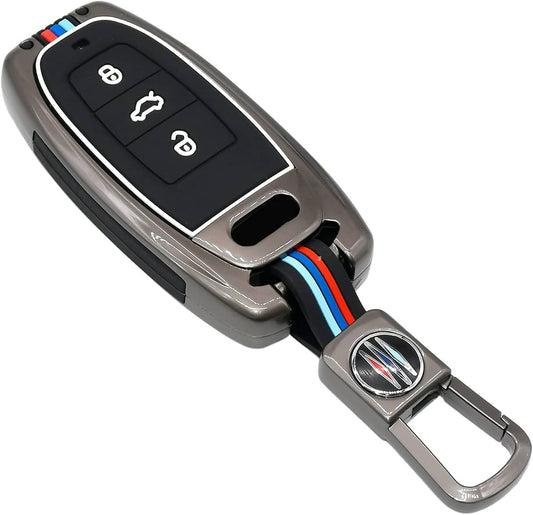 LzzyRide Premium Metal Key Cover Compatible with Audi Q8 Facelift Smart Key | 360° Full Protection | Zinc Alloy Luxury Key Case