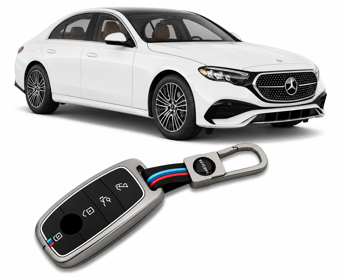 LzzyRide Premium Metal Key Cover Compatible with Mercedes -Benz E-Class LWB Smart Key | 360° Full Protection | Zinc Alloy Luxury Key Case