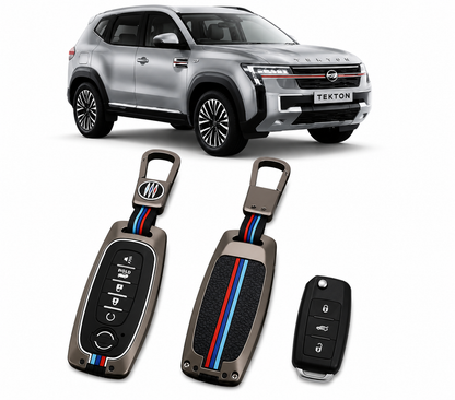 LzzyRide Premium Metal Car Key Cover Compatible with Nissan Tekton Smart Key (3 Button) | 360° Full Protection Zinc Alloy Key Case with Premium Keychain