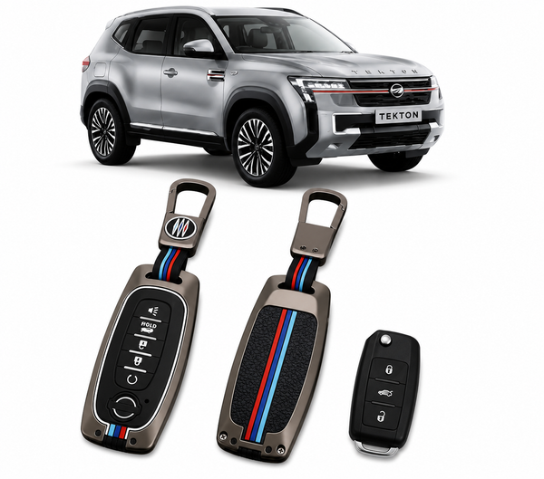 LzzyRide Premium Metal Car Key Cover Compatible with Nissan Tekton Smart Key (3 Button) | 360° Full Protection Zinc Alloy Key Case with Premium Keychain