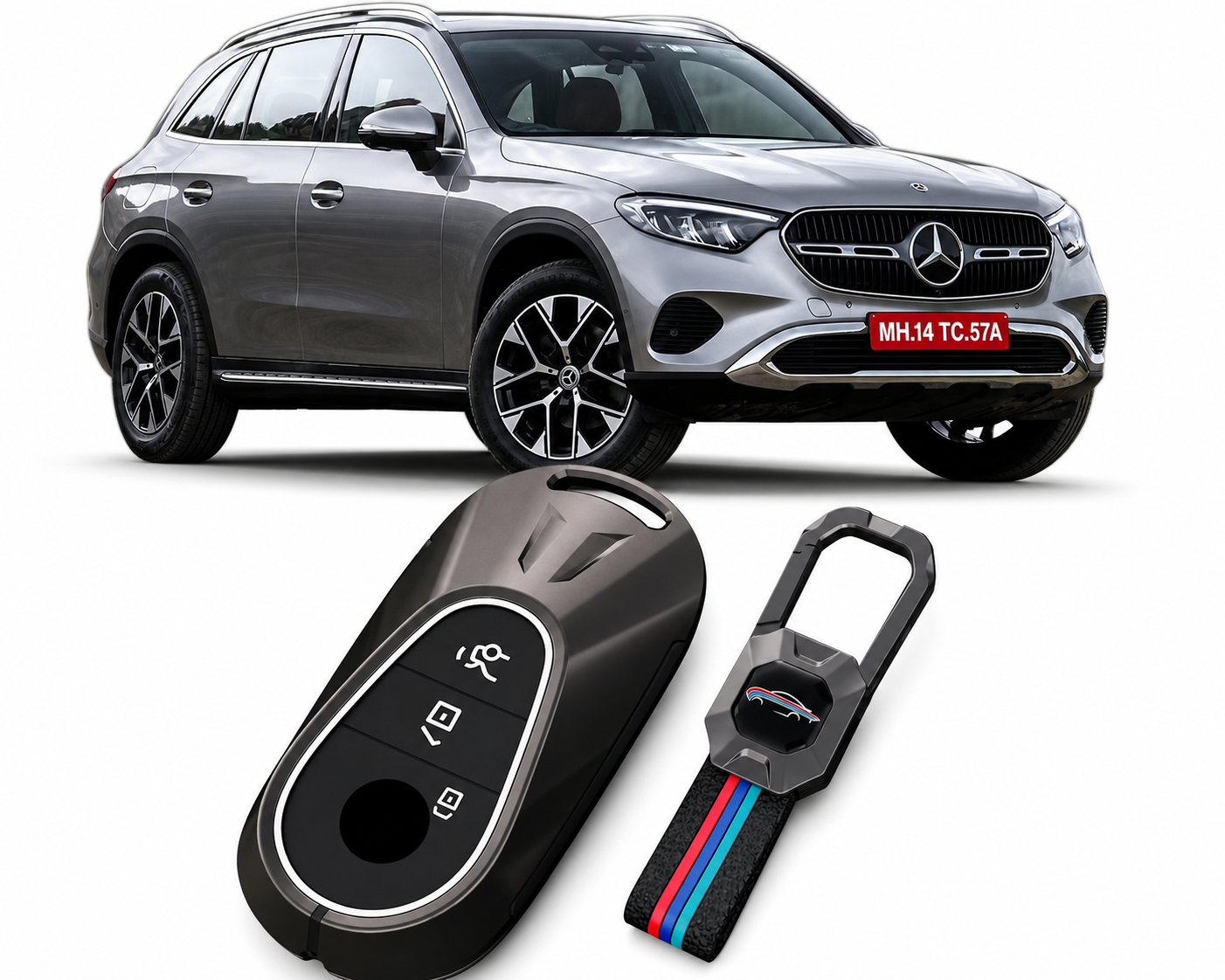LzzyRide Premium Metal Key Cover Compatible with Mercedes-Benz GLC Smart Key | 360° Full Protection | Zinc Alloy Luxury Key Case
