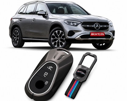LzzyRide Premium Metal Key Cover Compatible with Mercedes-Benz GLC Smart Key | 360° Full Protection | Zinc Alloy Luxury Key Case