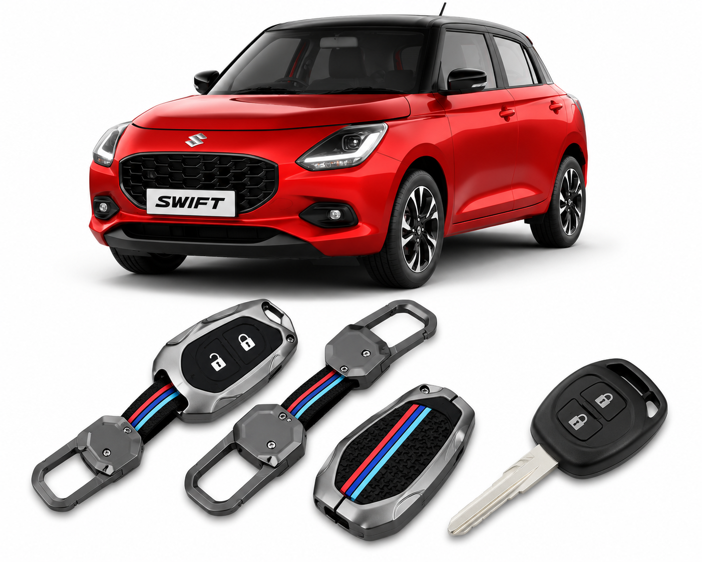 LzzyRide Premium Metal Key Cover Compatible with Maruti Suzuki Swift  Smart Key | 360° Full Protection | Zinc Alloy Luxury Key Case