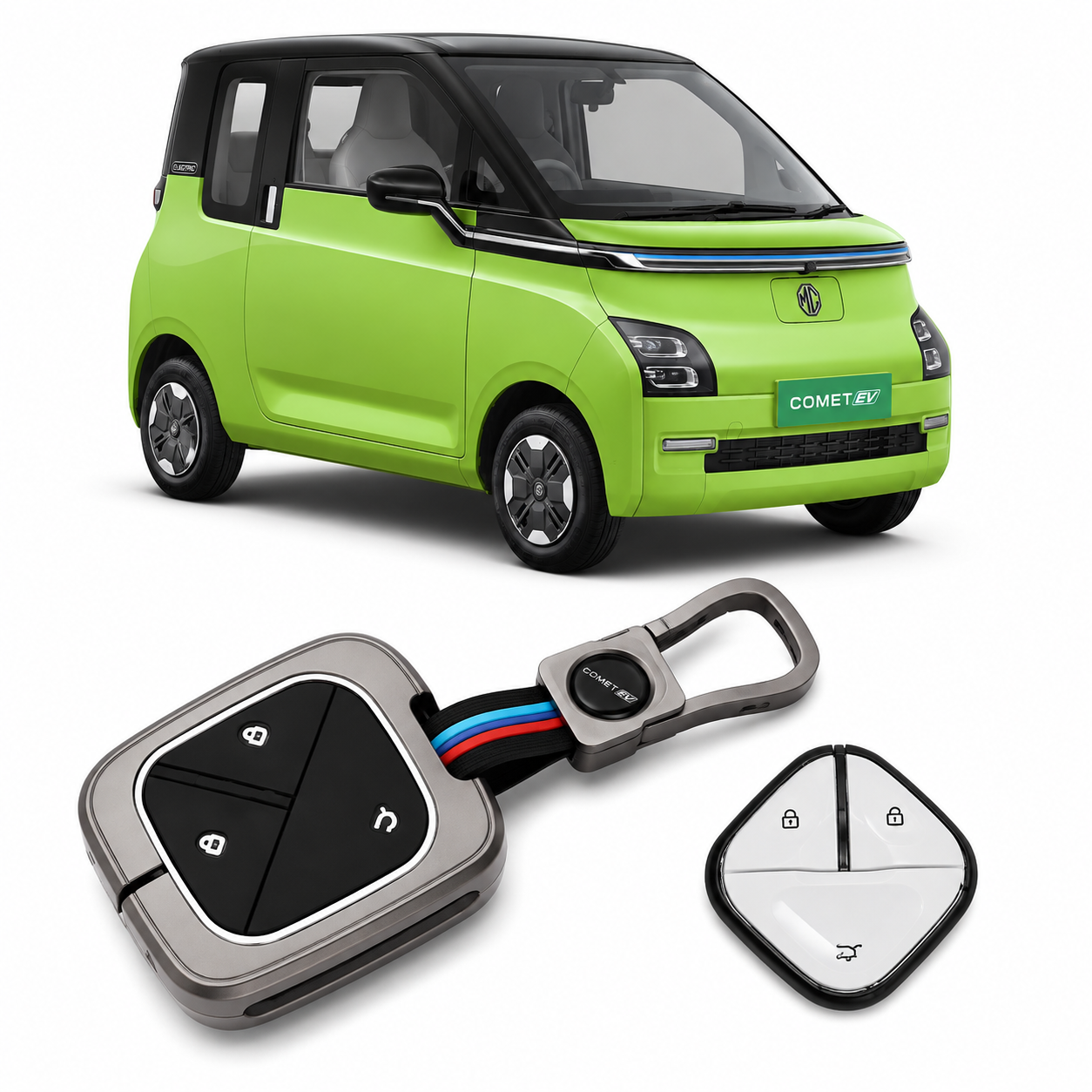 LzzyRide Premium Metal Key Cover Compatible with MG Comet EV Smart Key | 360° Full Protection | Zinc Alloy Luxury Key Case