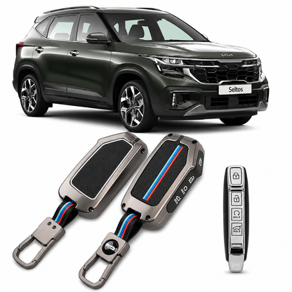 LzzyRide Premium Metal Key Cover Compatible with Kia Seltos Facelift Smart Key | 360° Full Protection | Zinc Alloy Luxury Key Case