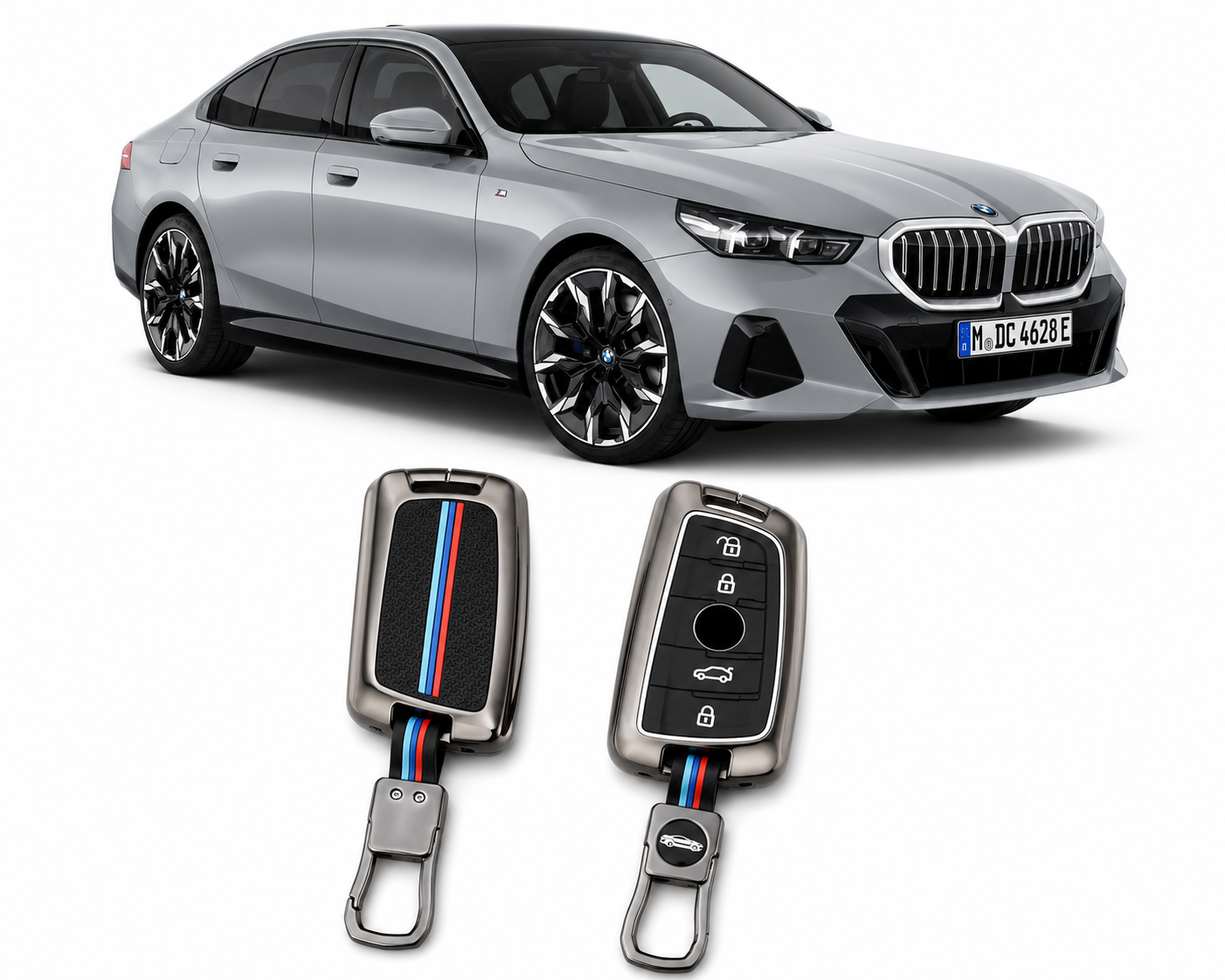 LzzyRide Premium Metal Key Cover Compatible with BMW i5 LWB Smart Key | 360° Full Protection | Zinc Alloy Luxury Key Case