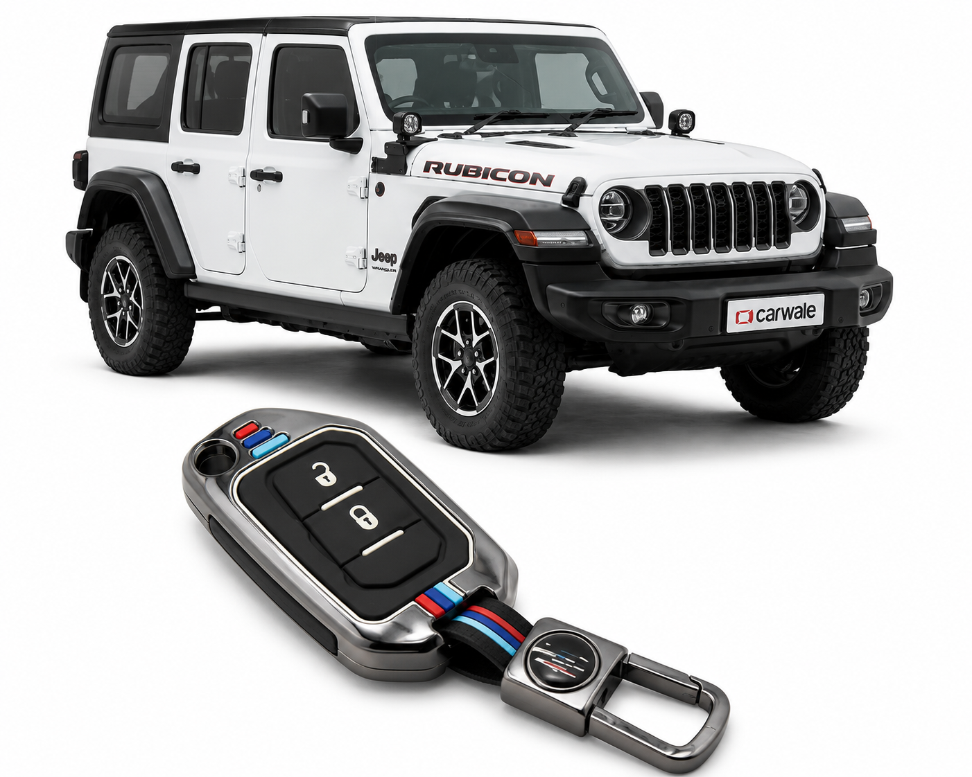 LzzyRide Premium Metal Key Cover Compatible with Jeep Wrangler facelift Smart Key | 360° Full Protection | Zinc Alloy Luxury Key Case